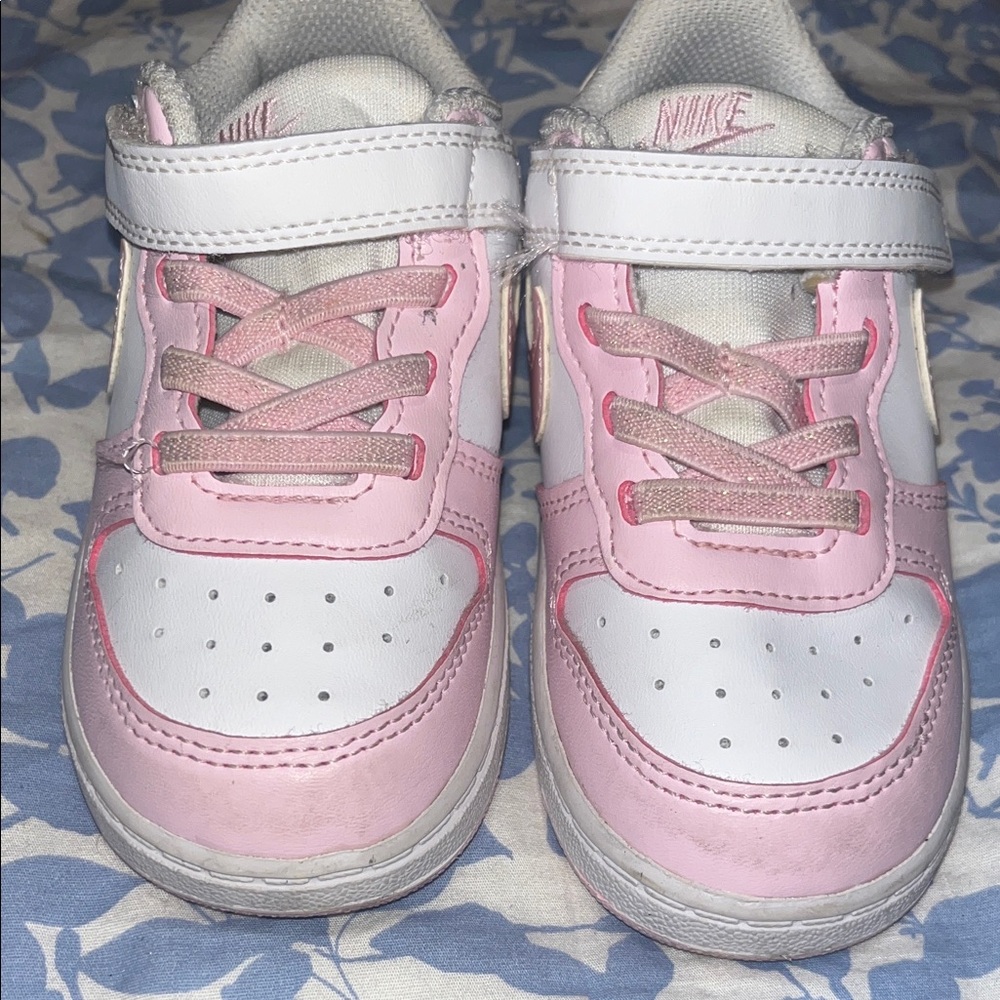 Nike Kids Pink and White Velcro Sneakers